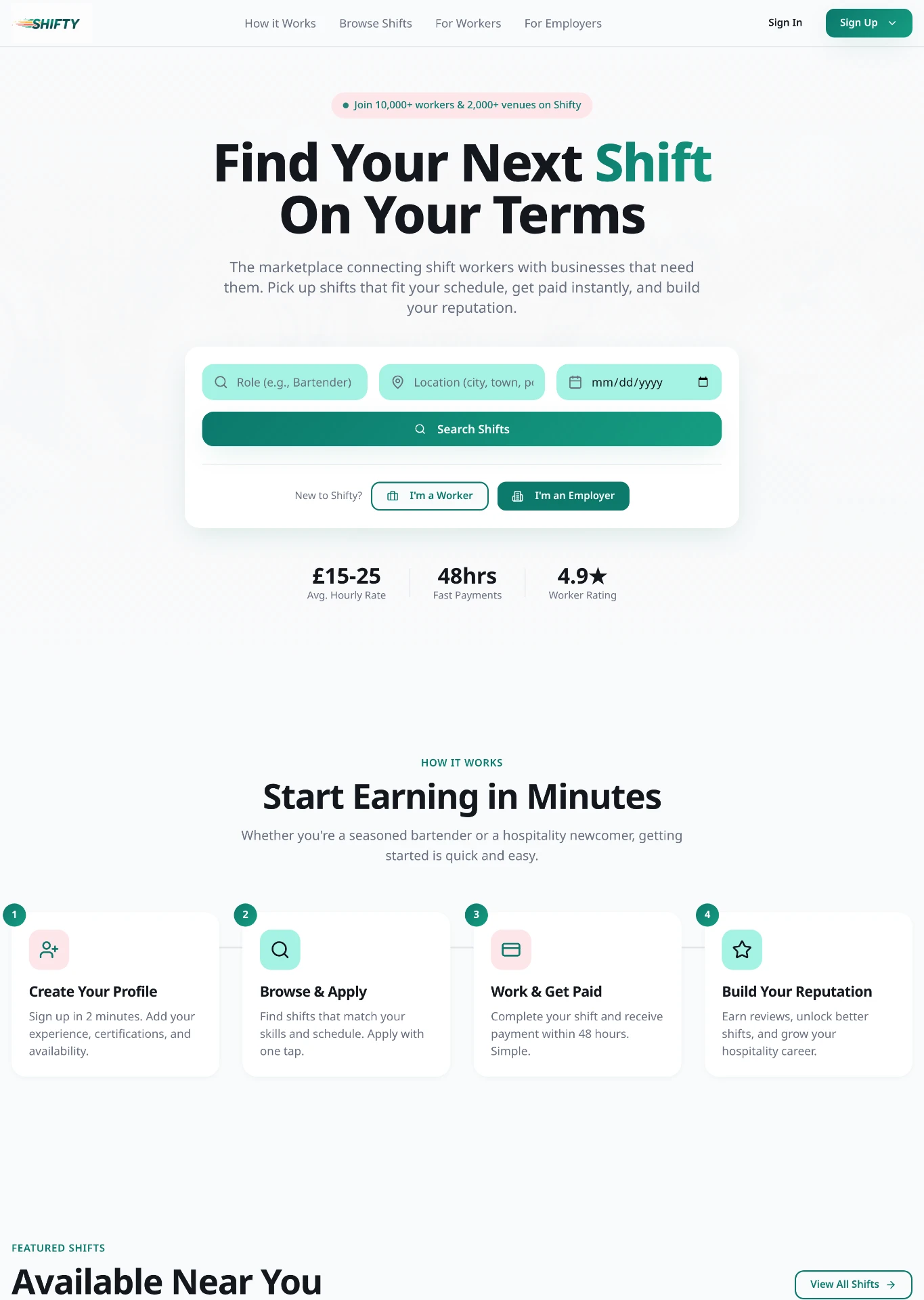 Click-A-Shift app — home screen